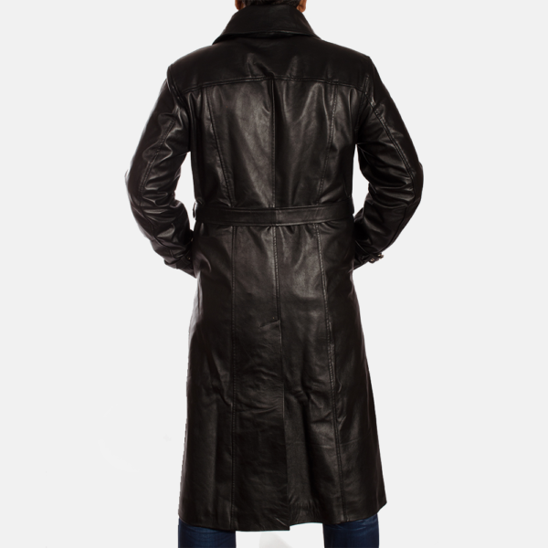 Real Cowhide Leather Hooligan Black Leather Trench Coat - JH0029