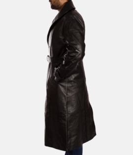 Real Cowhide Leather Hooligan Black Leather Trench Coat - JH0029