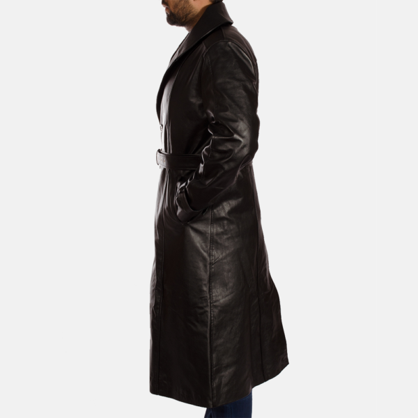 Real Cowhide Leather Hooligan Black Leather Trench Coat - JH0029