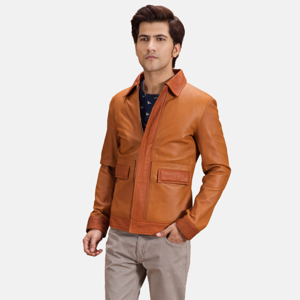 Mens Real Sheepskin Leather Hubert Tan Brown Leather Jacket - JH0090