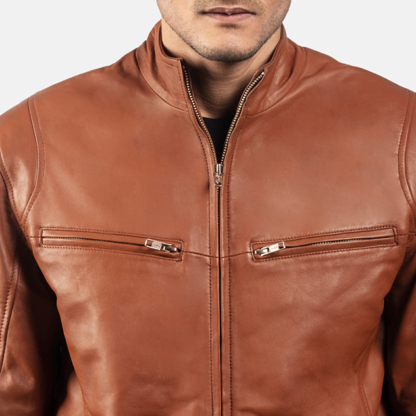 Mens Sheepskin Leather Ionic Red Leather Biker Jacket - JH0109