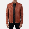 Mens Sheepskin Leather Ionic Red Leather Biker Jacket - JH0109