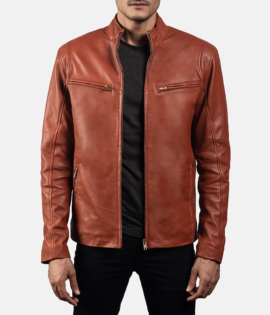 Mens Sheepskin Leather Ionic Red Leather Biker Jacket - JH0109