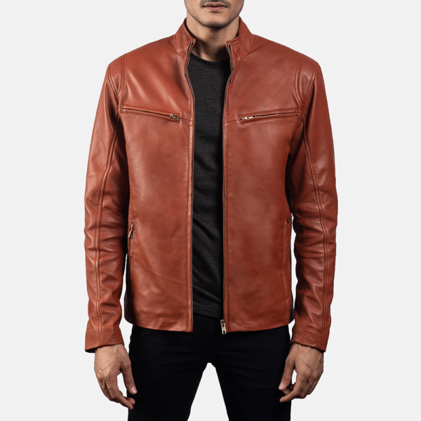 Mens Sheepskin Leather Ionic Red Leather Biker Jacket - JH0109