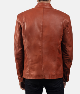 Mens Sheepskin Leather Ionic Red Leather Biker Jacket - JH0109