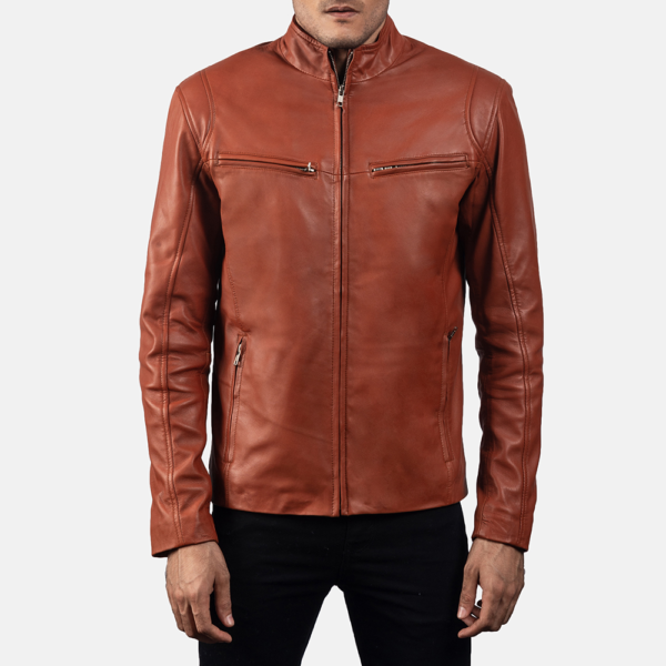 Mens Sheepskin Leather Ionic Red Leather Biker Jacket - JH0109