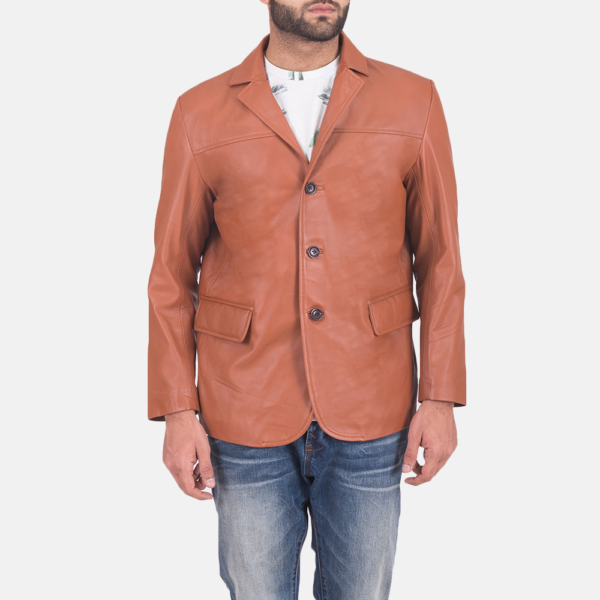 Mens Real Sheepskin Leather James Tan Brown Leather Blazer - JH0115