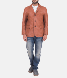 Mens Real Sheepskin Leather James Tan Brown Leather Blazer - JH0115