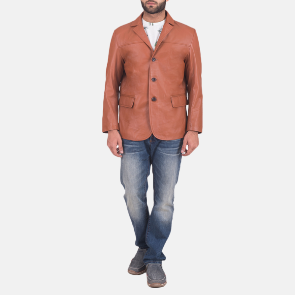 Mens Real Sheepskin Leather James Tan Brown Leather Blazer - JH0115