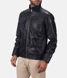 Mens Maurice Black Leather Jacket - JH0015