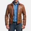 Mens Old School Brown Leather Jacket - JH0039