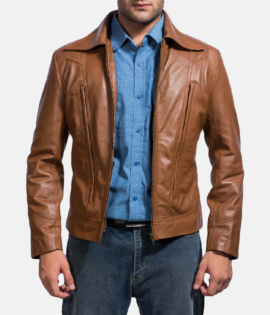 Mens Old School Brown Leather Jacket - JH0039