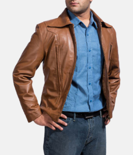 Mens Old School Brown Leather Jacket - JH0039