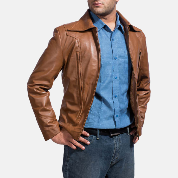 Mens Old School Brown Leather Jacket - JH0039