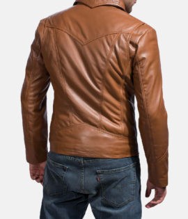 Mens Old School Brown Leather Jacket - JH0039