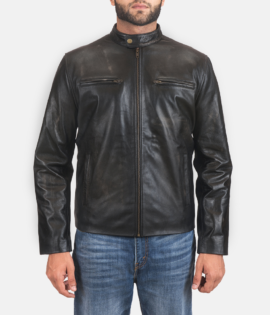 Rustic Black Leather Biker Jacket - JH0006