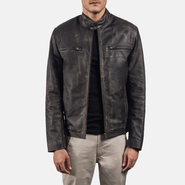 Mens Rustic Brown Leather Biker Jacket - JH0008