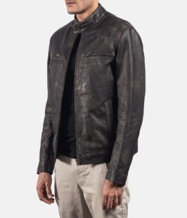 Mens Rustic Brown Leather Biker Jacket - JH0008