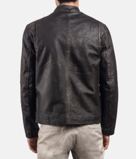 Mens Rustic Brown Leather Biker Jacket - JH0008