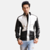 Mens Spade Silver Black Leather Bomber Jacket - JH0103