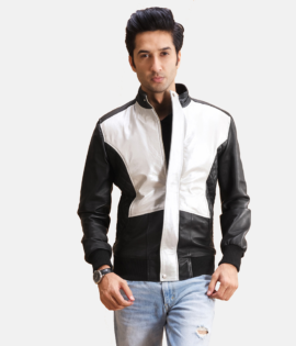 Mens Spade Silver Black Leather Bomber Jacket - JH0103