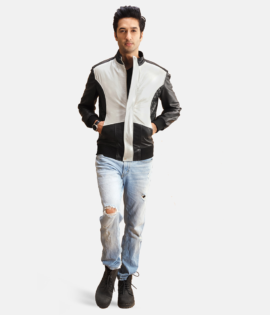 Mens Spade Silver Black Leather Bomber Jacket - JH0103