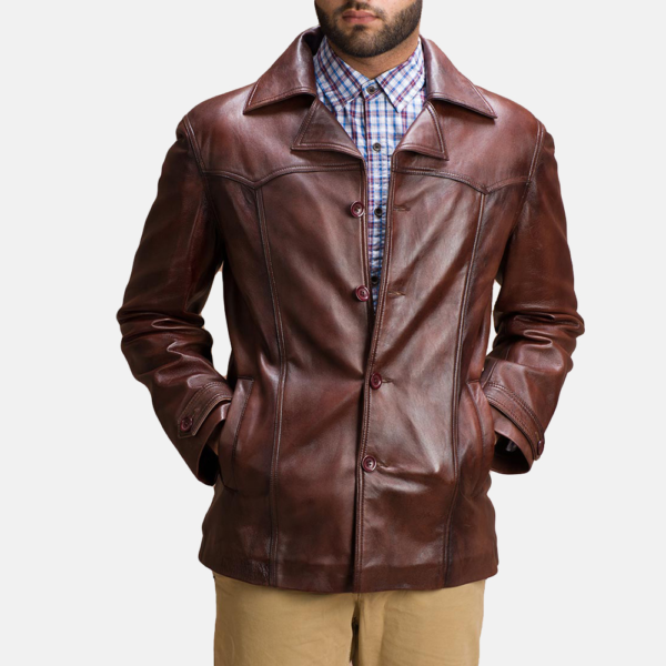 Mens Real Sheepskin Leather Vincent Alley Brown Leather Jacket - JH0053