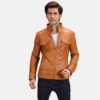 Mens Real Sheepskin Leather Voltex Tan Leather Biker Jacket - JH0094