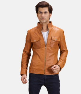 Mens Real Sheepskin Leather Voltex Tan Leather Biker Jacket - JH0094