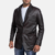 Mens Real Cowhide Leather Wine Black Leather Blazer - JH0034