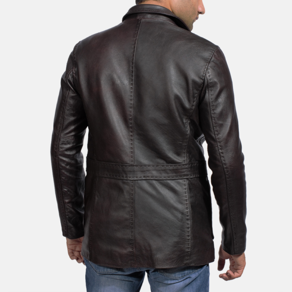 Mens Real Cowhide Leather Wine Black Leather Blazer - JH0034