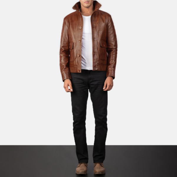 Mens Sheepskin Leather Columbus Brown Leather Bomber Jacket - JH0051