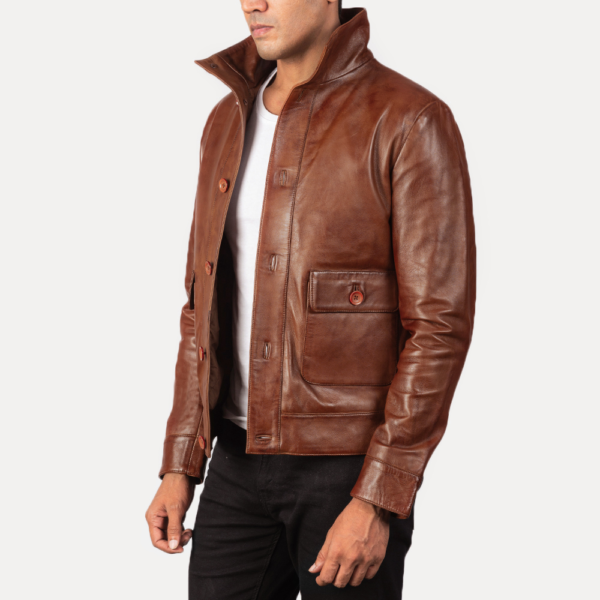 Mens Sheepskin Leather Columbus Brown Leather Bomber Jacket - JH0051