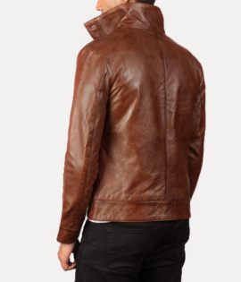 Mens Sheepskin Leather Columbus Brown Leather Bomber Jacket - JH0051