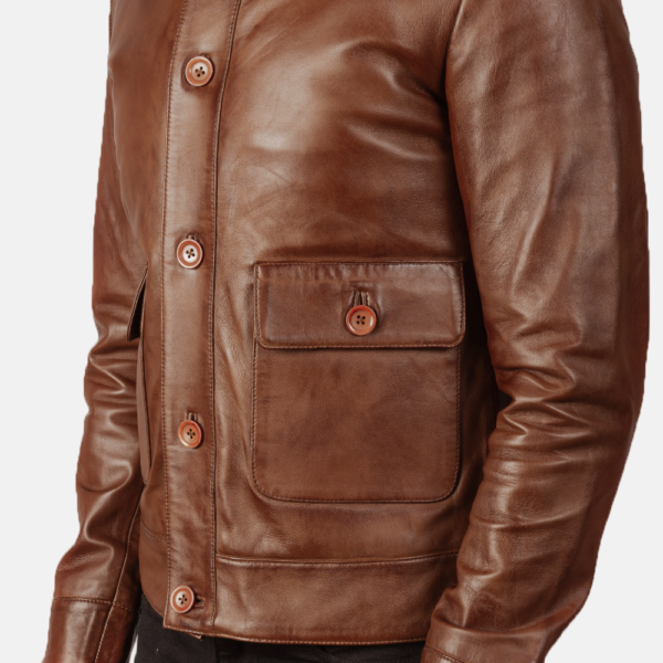 Mens Sheepskin Leather Columbus Brown Leather Bomber Jacket - JH0051