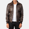 Real Goatskin Leather Aaron Brown Leather Bomber Jacket - JH0050