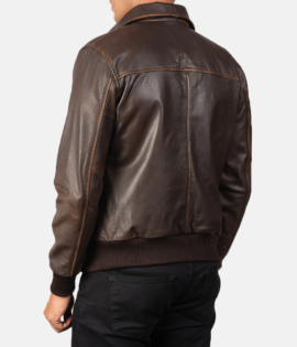 Real Goatskin Leather Aaron Brown Leather Bomber Jacket - JH0050