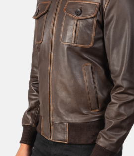 Real Goatskin Leather Aaron Brown Leather Bomber Jacket - JH0050