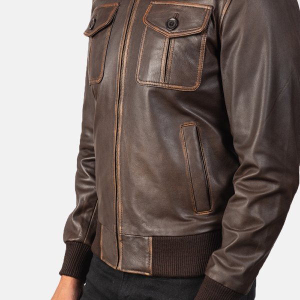 Real Goatskin Leather Aaron Brown Leather Bomber Jacket - JH0050