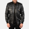 Mens Agent Shadow Black Leather Bomber Jacket - JH0014