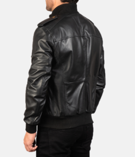 Mens Agent Shadow Black Leather Bomber Jacket - JH0014