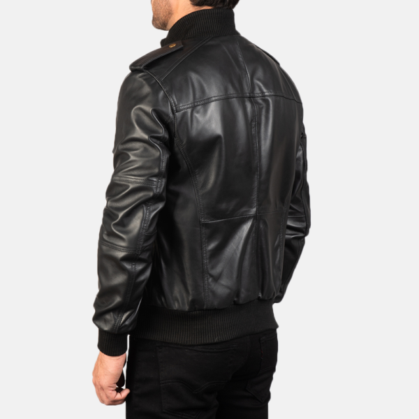Mens Agent Shadow Black Leather Bomber Jacket - JH0014