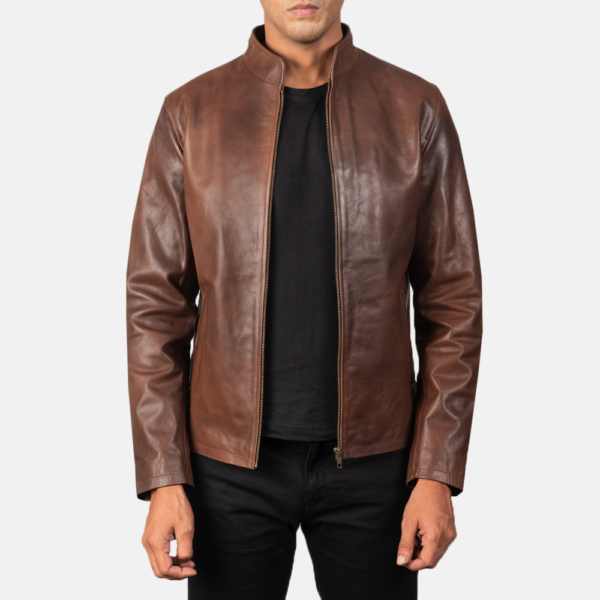 Mens Real Cowhide Leather Alex Distressed Burgundy Leather Jacket - JH0116