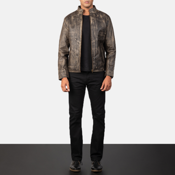 Mens Real Cowhide Leather Alex Distressed Burgundy Leather Jacket - JH0116
