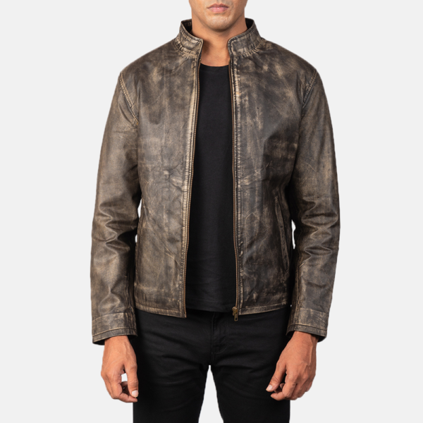 Mens Real Cowhide Leather Alex Distressed Burgundy Leather Jacket - JH0116