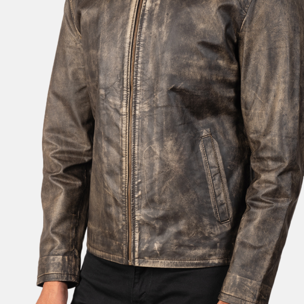 Mens Real Cowhide Leather Alex Distressed Burgundy Leather Jacket - JH0116
