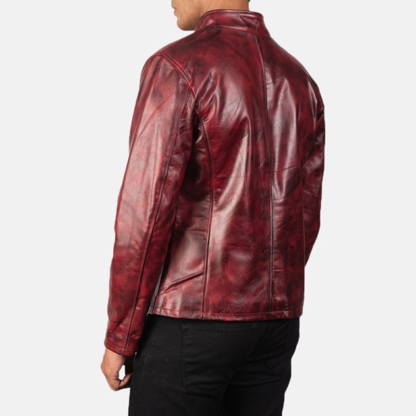 Mens Real Cowhide Leather Alex Distressed Burgundy Leather Jacket - JH0116