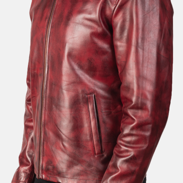 Mens Real Cowhide Leather Alex Distressed Burgundy Leather Jacket - JH0116