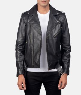 Mens Allaric Alley Black Leather Biker Jacket - JH0009