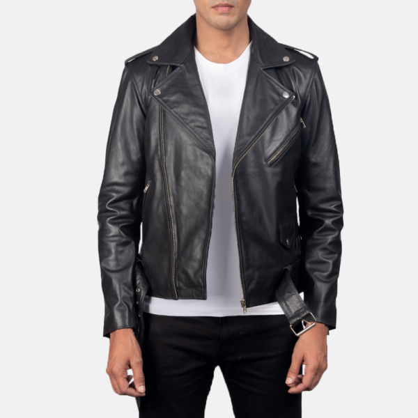 Mens Allaric Alley Black Leather Biker Jacket - JH0009